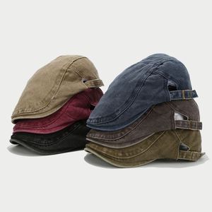 หมวกเบเร่ต์ทรงแบนสไตล์วินเทจสำหรับผู้ชายและผู้หญิง ผ้าฝ้ายล้างสี ลวดลายศิลปะ  แฟชั่นทันสมัย สีพื้น - Product Image 1