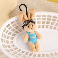 Porte-clés Lapin en Peluche Doux et Moelleux, Motif Dessin Animé, avec Lunettes de Plongée, Jouet Animal en Peluche
