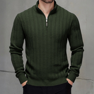 Pull en maille zippé à col montant pour homme, coupe ajustée, manches longues, automne-hiver 2025, grandes tailles, kaki, bleu marine, militaire - Product Image 4