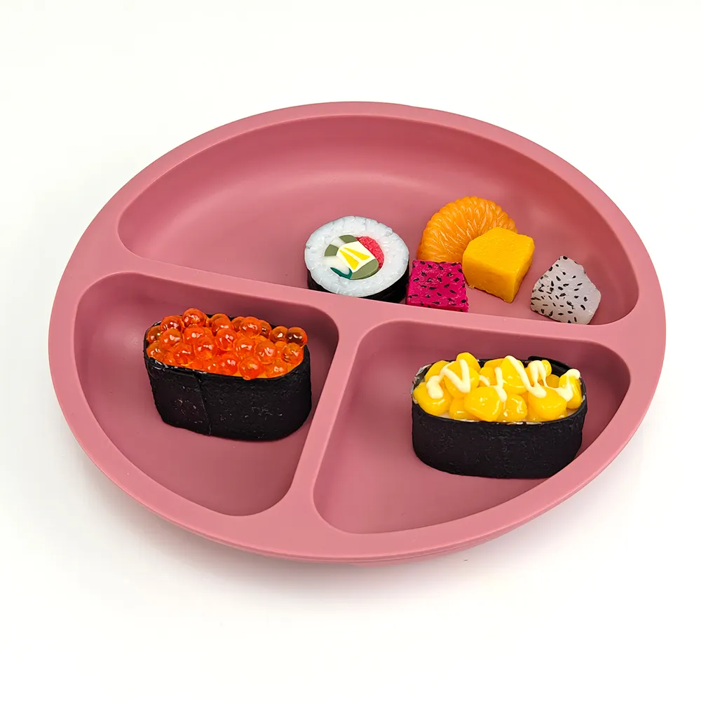 Factory Baby Dinner Plate contenitore divisorio in Silicone vassoio per pasti per bambini forma rotonda stoviglie per bambini con aspirazione