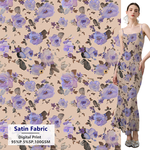 Tela de Satén de Seda Estampada Digital Floral, 95% Poliéster, 5% Elastano, 95GSM, Diseño Libre, para Vestidos y Ropa de Estar por Casa - Product Image 5