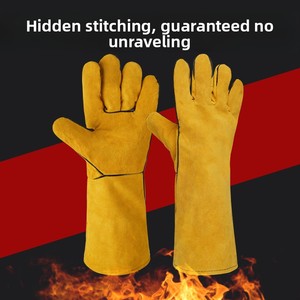 Guantes de soldadura eléctrica de piel de vaca de 40 cm, resistentes a altas temperaturas, antiescaldaduras, de doble capa, resistentes al desgaste y engrosados para trabajo. - Product Image 2