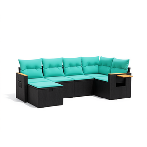 Set Divano da Giardino Modulare in Rattan PE Nero, Elegante Collezione di Mobili da Esterno per 6 Persone - Product Image 1