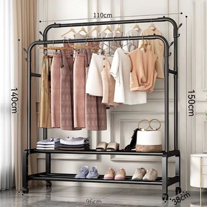 Organisateur de maison portable et mobile à double barre, séchoir à linge en tissu noir minimaliste, porte-vêtements et chaussures suspendu, étagère à articles et sacs - Product Image 5