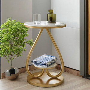Modern heart shape Round Console <b>Table</b> with <b>Marble</b> <b>Top</b> and Brass Pedestal Base for Living Room Furniture - Product Image 4
