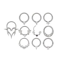 Vente en gros Anneau de nez clicker segmenté articulé 16G en titane ASTM F136 plaqué argent, pavé de zircons, pour piercing hélix et lobe