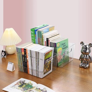 Transparent Acrylic Book <b>Storage</b> <b>Box</b> Rectangle Desktop Organizer For <b>Kids</b> And Teens Solid Color Standing Type - Product Image 1