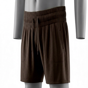 Shorts pour hommes en couleur unie marron, taille élastique, coupe régulière, respirant, séchage rapide, vêtements de football, design personnalisable, fermeture à glissière - Product Image 1