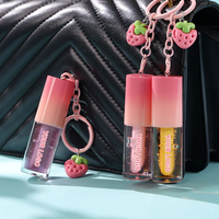 Porte-clés pendentif huile pour les lèvres fraise végétalien et sans cruauté Logo personnalisé Glaçure pour les lèvres aux fruits Certificat halal Forme liquide
