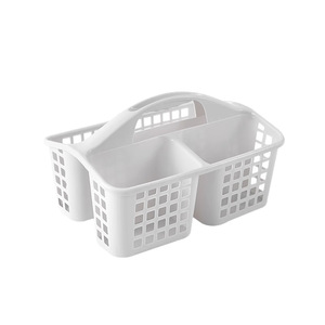 Cesta de Ducha Blanca de PP con 3 Compartimentos, Organizador de Almacenamiento Portátil para Baño con Asa - Product Image 1