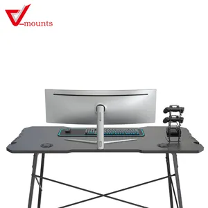 Bureau de jeu de table d'ordinateur à montures en V pour bureau à domicile avec trous de prise de fil et motif de cadre de table unique