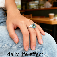 Bague Chevalière Bohème Personnalisée en Acier Inoxydable Plaqué Or PVD avec Coquille d'Ormeau Naturelle, Étanche, pour Hommes et Femmes, Usage Quotidien