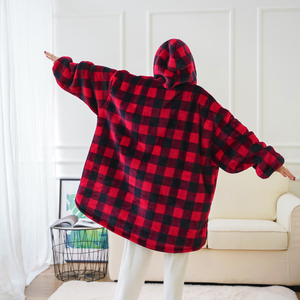 Sweat-shirt à capuche géant en <span class=keywords><strong>polaire</strong></span>, motif écossais rouge, couverture portable pour femmes et hommes, couverture <span class=keywords><strong>polaire</strong></span> portable chaude et confortable - Product Image 4