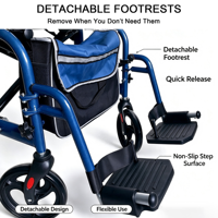 Déambulateur pliant en aluminium avec siège, hauteur réglable, poignée, repose-pieds et sac de transport pour personnes âgées, intérieur/extérieur