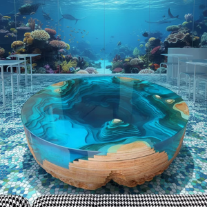 Mesa de Centro de Madera y Resina Wabi-Sabi Lake Abyss para Retiro de Bienestar Costero, <span class=keywords><strong>Club</strong></span> de Surf Independiente y Cafetería Temática Subacuática - Product Image 3