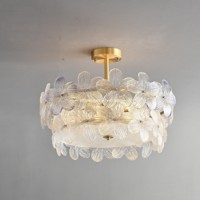 Magnifique Lustre LED en Verre Floral, Suspension Linéaire Ronde Moderne de Luxe pour Salle à Manger, Chambre, Salon, Hall d'Entrée