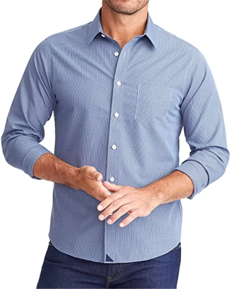 Özelleştirme uzun kollu Chambray Untucked erkek pamuk İngiltere gömlek etiket