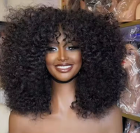 Perruque Cheveux Humains Ondulés Marron Foncé Effet Rebondissant, Perruques Courtes Entièrement Confectionnées à la Machine pour Femmes Noires, Densité 250%, Sans Lacet, Avec Frange
