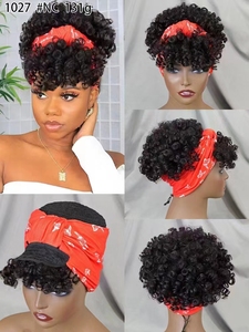 Perruques courtes à bandeau Letsfly 21$ en gros, 100% cheveux humains brésiliens, bouclées, avec cordon de serrage, pour femmes noires, disponibles - Product Image 4