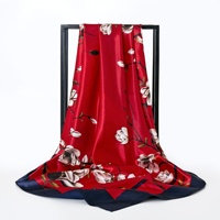 Écharpe en soie carrée personnalisée de luxe avec imprimé mors de cheval, 90 cm, châle en satin bleu pour cadeaux promotionnels et mode