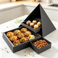 Boîtes en papier pour repas de fête en forme de pyramide, desserts, sandwichs, chocolat, emballage de traiteur à quatre étages