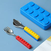 Ensemble de vaisselle en plastique PP écologique Bencircle JY14, fourchette, couteau, cuillère, poignée colorée en bloc, étui portable bleu, 8 pièces, LFGB