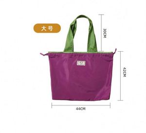Large <b>Folding</b> Tote Bag Kitchen Foldable Pocket Grocery Bag Reusable Drawstring Nylon Shopping Bag - Product Image 2