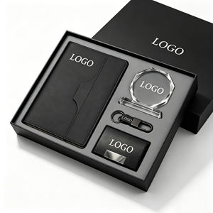 Coffret cadeau de luxe 4 en 1 pour le 10e anniversaire, avec carnet en cuir, porte-clés en cristal, porte-cartes, pour célébration d'entreprise - Product Image 1