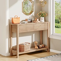 Table console moderne en bois d'ingénierie gris anti-basculement avec 2 tiroirs et étagère de rangement pour couloir et entrée