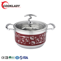 Pemasok pabrik dapur Bunga Decal stok panci sup peralatan masak Stainless Steel Casserole Set