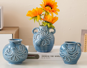 Modern <b>Small</b>-Mouth Glazed Ceramic <b>Vase</b> Octopus Flower Ceramic Porcelain <b>Vases</b> for Living Room and Garden Decor - Product Image 2
