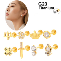 Bijoux de piercing Maina Exquisite en Titane G23 pour Tragus, Labret, Cartilage, Oreille, Lèvre et Lobe d'oreille, avec motif Trident, Couteau et Zircon