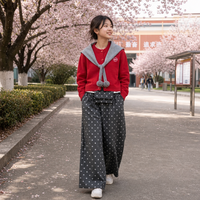 Ensemble Cardigan à Col Marin et Pantalon Large pour Femme, Rouge, Style Preppy, Tenue de Vacances Deux Pièces, Vente en Gros Personnalisée