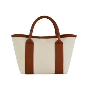 Eco Canvas Einkaufstasche Reiß verschluss Leder griff mit individuell bedruckten Logo Canvas Handtasche Einkaufstasche
