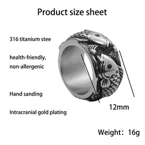 European American Style <b>Titanium</b> Steel Fish Wave <b>Ring</b> Men's Punk Retro Jewelry Gift Silver Color - Product Image 5