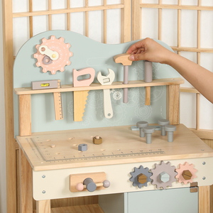 Banc d'atelier en <span class=keywords><strong>bois</strong></span> bleu brume pour enfants avec outils de jeu d'imitation pour le bricolage et les jeux de rôle - Product Image 2