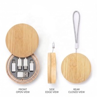 Ensemble de câbles multi-usages en bambou écologique, forme ronde et carrée, logo personnalisé, cadeau d'entreprise, organiseur de voyage 6 en 1, kit de charge rapide 60W