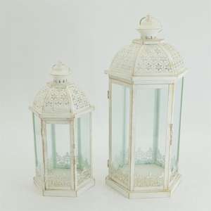 Decor White Metal <strong>Candle</strong> <strong>Lanterns</strong> Set of 2 <strong>Lanterns</strong> Decorative Modern Farmhouse <strong>Lantern</strong> - Product Image 6