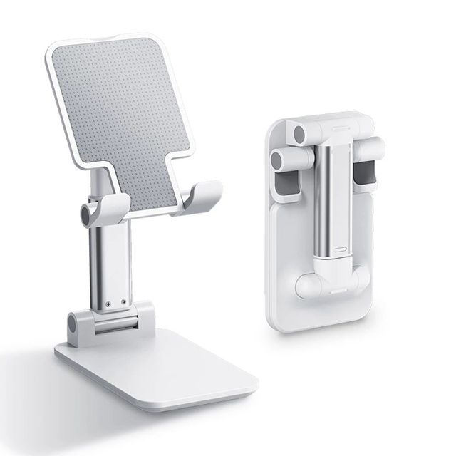 Heavy Duty Foldable Phone Holder Adjustable Height Silicone Padded Desktop Stand Universal Portable Cradle for Smartphones