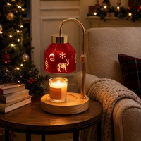 Nouvelle Lampe d'Aromathérapie de Noël, Veilleuse LED Chaude de Chevet et de Bureau, Motifs Élan, Flocon de Neige, Père Noël, Fleur, Abat-jour Rouge, avec Fonction Chauffe-cire
