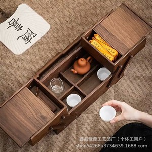 Caja de comida portátil multicapa de madera maciza de nogal negro para exteriores, nueva caja de té estilo chino, juego de té, pastelería y - Product Image 2