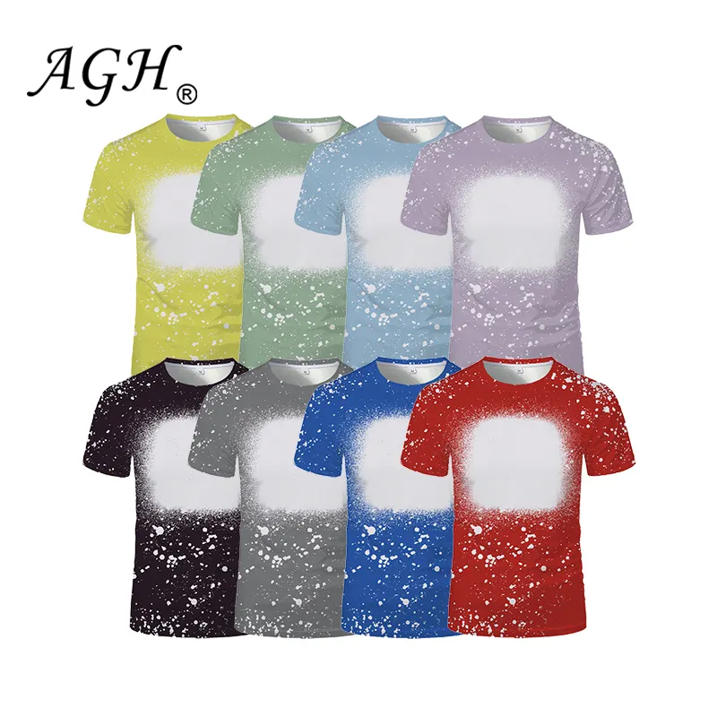 AGH China USA warehouse adult S-4XL 100% polyester bleached sublimation shirts faux bleached shirts for DIY sublimation printing