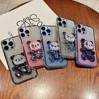Coque de téléphone antichoc en TPU+PC électroplaqué à paillettes pour iPhone 11-17, motif ours mignon avec support magnétique