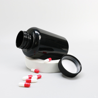 Bouteille ronde en PET noire de 250 cc, conteneur vide pour pilules avec bouchon résistant aux enfants pour liquides et autres médicaments - Marque QDR Modèle PET-R-150