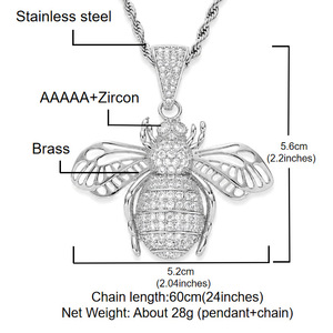 Elegante Collana con Ciondolo Ape in Ottone e Zirconi per Uomo Donna, Stile Hip Hop, per Amanti della Natura, Dorata e Argentata, con Zirconi Incastonati, Regalo Statement a Forma di Animale - Product Image 2