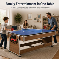 Table de jeu multifonctionnelle 4-en-1 style américain, gain de place, 7 pieds, avec billard, hockey sur air, tennis de table et plateau de salle à manger, revêtement en feutre, pour usage domestique