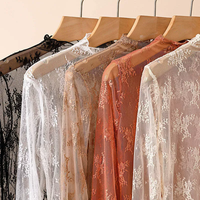 Chemisier en maille transparente sexy à manches longues pour femme, style vintage, respirant, en dentelle, idéal pour l'été