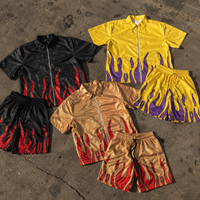 Ensemble de veste coupe-vent pour homme avec motif flamme, veste technique légère en nylon, ensemble de survêtement Gorpcore, vêtements de sport, tenue en 2 pièces, streetwear