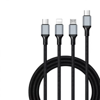Câble de charge tressé en nylon 3-en-1 de 0,5 m, 100 W PD 5 A, charge rapide pour connecteur, conducteur en cuivre pur pour téléphones iPhone et Android