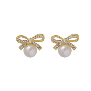 ต่างหูเข็มเงิน S925แบบเกาหลีมีโบว์ต่างหูมุกแบบเรียบง่ายทันสมัยสำหรับผู้หญิงใหม่2024 - Product Image 5